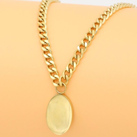 Chic Dual Chain Yellow Necklace with Polished Oval Pendant Charm, XPNL0366 - Picture 1 of 13
